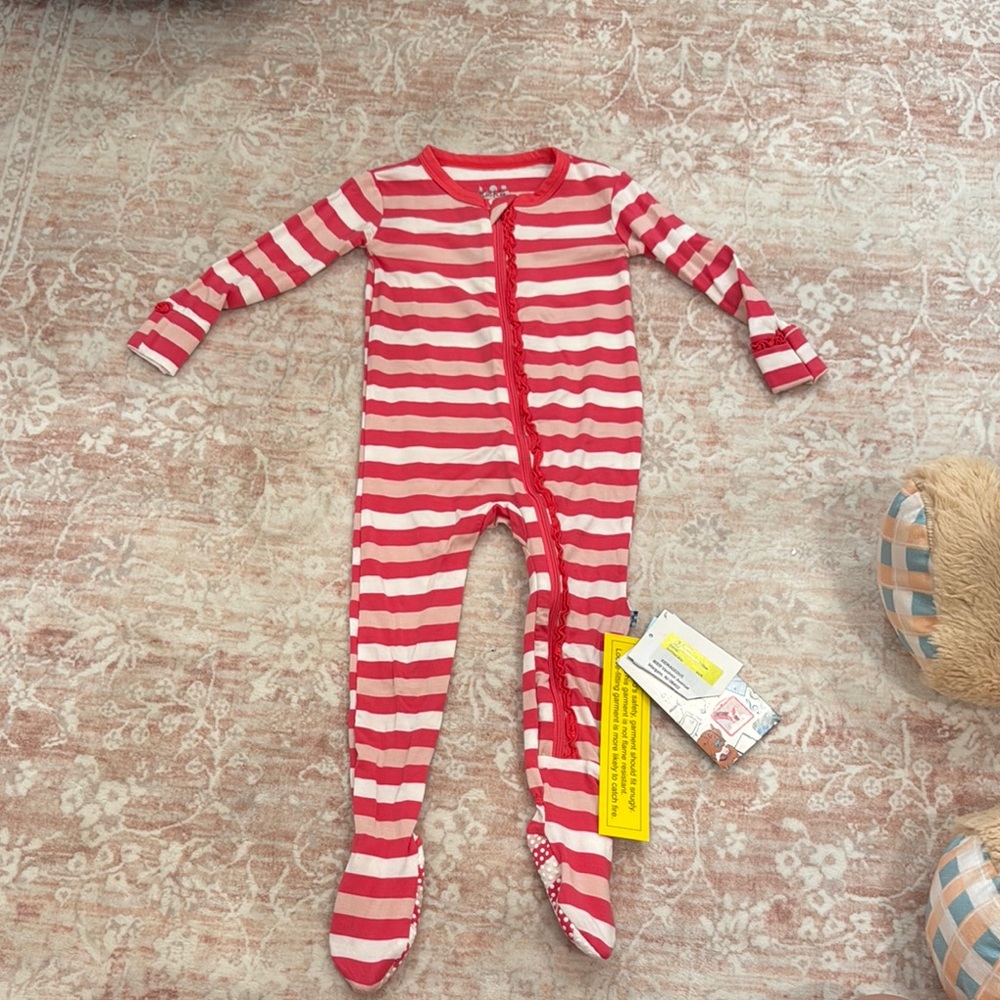 Kickee Pants Red and White Striped Footed Pajamas